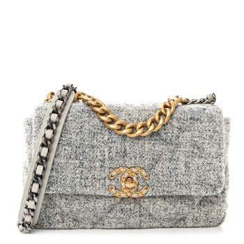 chanel tweed quilted medium chanel 19 flap grey ecru|Chanel handbags canada.